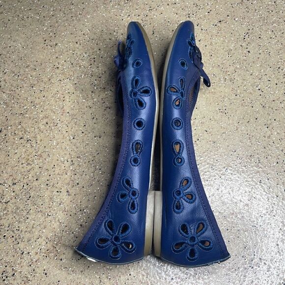 Sperry Top-Sider Luna Navy Blue Leather Embroidered Eyelet Ballet Flats 6 - Picture 4 of 8